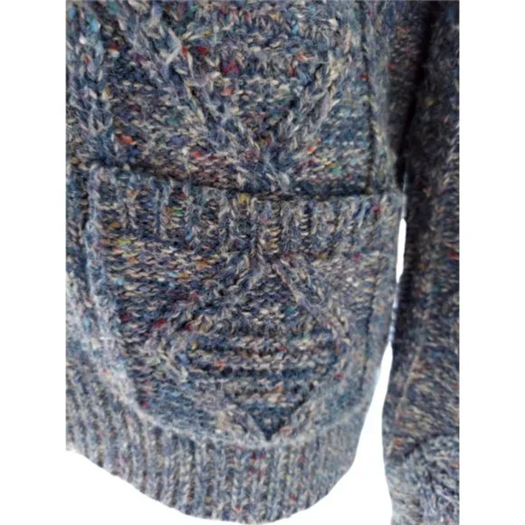 VTG CAMPUS Men's Blue Flecked Cable Knit Cardigan Sweater Size Large